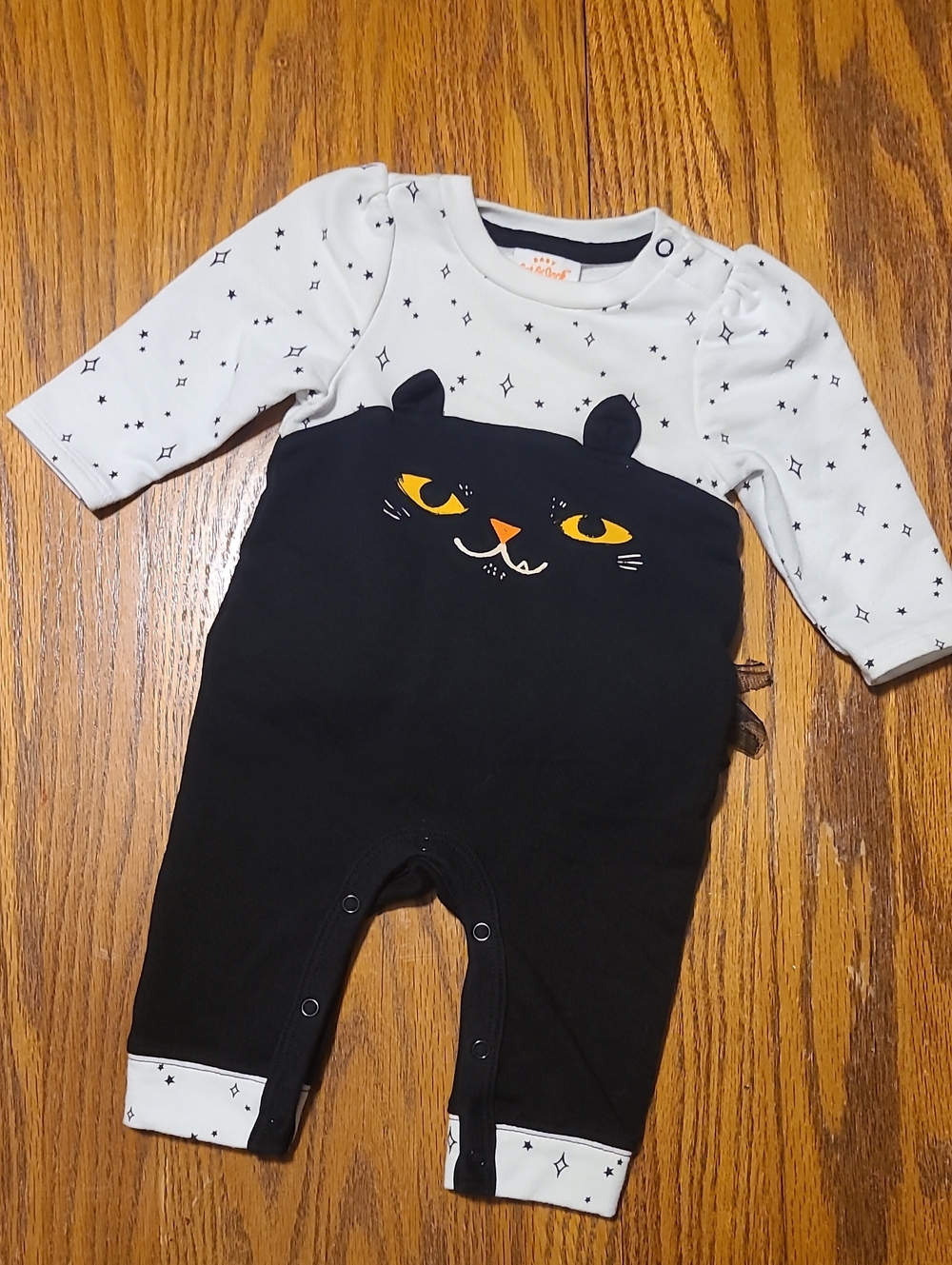 Cat & Jack Black and White Cat Face One-Piece Bodysuit Tulle Backside- New Born